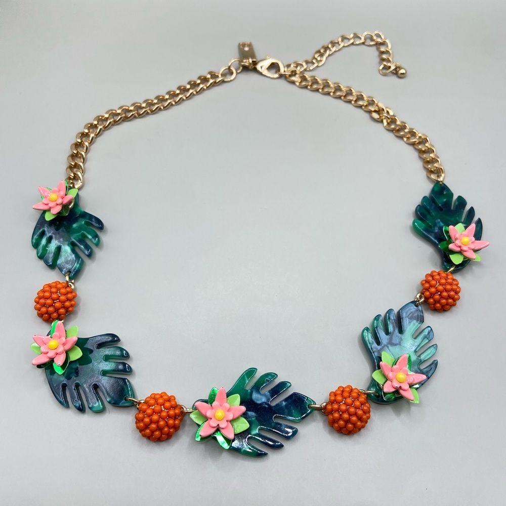 INC International Concepts Gold Tone Tropical Leaf Floral Statement Necklace - Picture 2 of 7